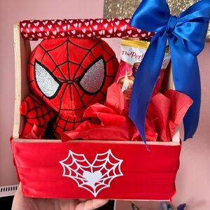 Spider Plush Gift Basket with Blue Bow